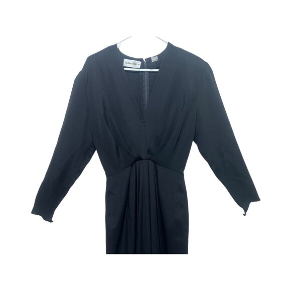 Vintage Albert Nipon 100% Silk Long Dress 6 Black V-neck Long Sleeves Morticia - Picture 10 of 16